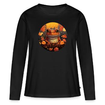 Herbstfrosch auf buntem Laub im Sonnenuntergang: - Frauen Premium Bio Langarmshirt - Schwarz - Vorne - Julia (174cm)
