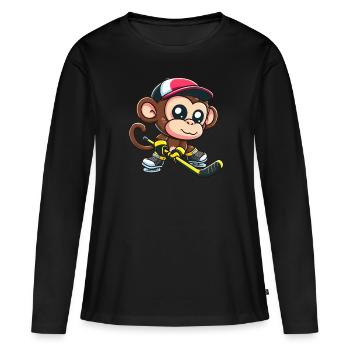 Chimpanzé en maillot de hockey sur glace : un insolite - T-shirt manches longues Premium bio Femme - noir - Devant - Julia (174cm)