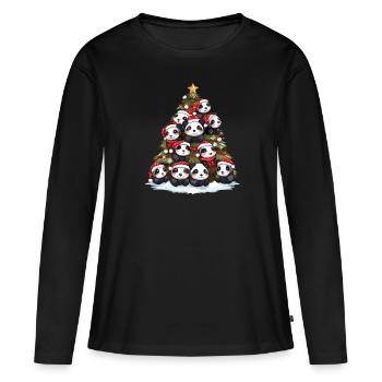 Panda de Noël sapin sapin - T-shirt manches longues Premium bio Femme - noir - Devant - Julia (174cm)