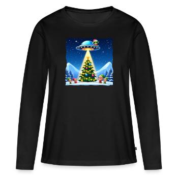 Enlèvement de diablotin d’OVNI extraterrestre de Noël - T-shirt manches longues Premium bio Femme - noir - Devant - Julia (174cm)