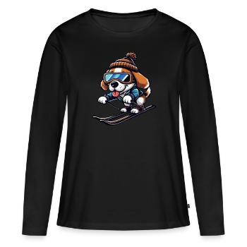 Winterurlaub mit Huhn beim Skifahren - Frauen Premium Bio Langarmshirt - Schwarz - Vorne - Julia (174cm)
