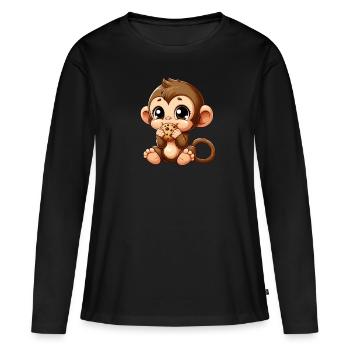 Mignon chimpanzé grignote sur des biscuits - T-shirt manches longues Premium bio Femme - noir - Devant - Julia (174cm)