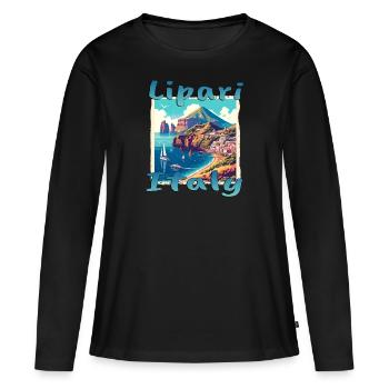 Sommerurlaub in Lipari: Italiens Inseltraum - Frauen Premium Bio Langarmshirt - Schwarz - Vorne - Julia (174cm)