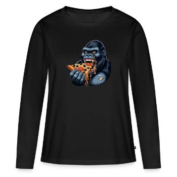 Gorilla Pizza Lover Funny Design - Women's Premium Organic Long Sleeve Shirt - black - Front - Julia (174cm)