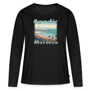 Agadir Maroc plage vacances nature palmiers - T-shirt manches longues Premium bio Femme - noir - Devant - Julia (174cm)