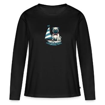 Dériveur d’été avec carlin - T-shirt manches longues Premium bio Femme - noir - Devant - Julia (174cm)