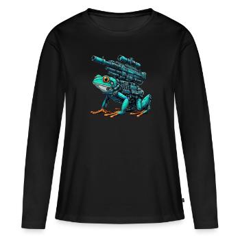 Grenouille Robot Mech Cyborg Future - T-shirt manches longues Premium bio Femme - noir - Devant - Julia (174cm)
