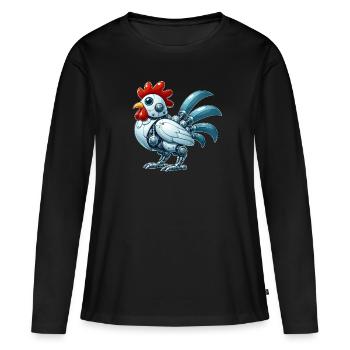 Poulet Robot Cyborg Coq Poule Mech - T-shirt manches longues Premium bio Femme - noir - Devant - Julia (174cm)