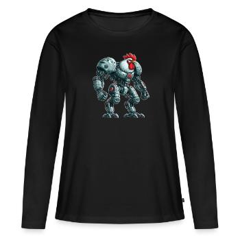 Poulet Coq Poule Cyborg Robot Mech - T-shirt manches longues Premium bio Femme - noir - Devant - Julia (174cm)