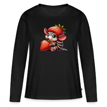 Lunatique tatou fraise fruit design mignon - T-shirt manches longues Premium bio Femme - noir - Devant - Julia (174cm)