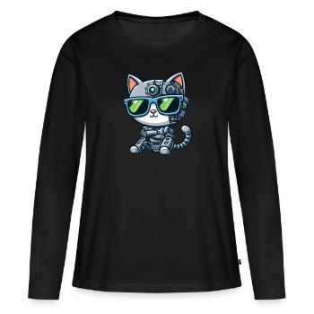 Chat Chat Robot Mech Cyborg Science-Fi - T-shirt manches longues Premium bio Femme - noir - Devant - Julia (174cm)