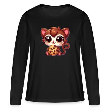 Mignon Bengal chat dessin animé grignoter Cookie - T-shirt manches longues Premium bio Femme - noir - Devant - Julia (174cm)