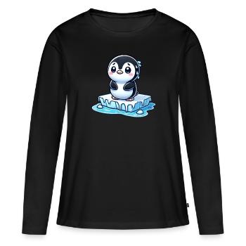 Un pingouin transpire sur la banquise et fond au pôle Sud - T-shirt manches longues Premium bio Femme - noir - Devant - Julia (174cm)