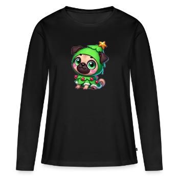 Lunatique Carlin Noël arbre de Noël dessin animé - T-shirt manches longues Premium bio Femme - noir - Devant - Julia (174cm)