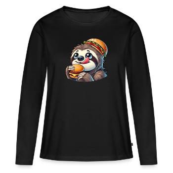 mignon paresseux burger dessin animé restauration rapide - T-shirt manches longues Premium bio Femme - noir - Devant - Julia (174cm)