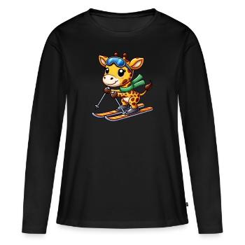 Giraffe Skifahrer Wintersport Winterurlaub - Frauen Premium Bio Langarmshirt - Schwarz - Vorne - Julia (174cm)