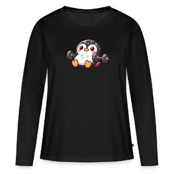 Süßer Pinguin Cartoon Gewichte Heben Fitness - Frauen Premium Bio Langarmshirt - Schwarz - Vorne - Julia (174cm)