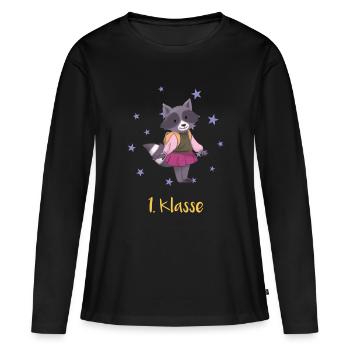 1 Class Raccoon Back to School Kids T Shirt - Women's Premium Organic Long Sleeve Shirt - black - Front - Julia (174cm)
