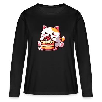 Cherry pie delight: Cute cartoon cat nibbles - Women's Premium Organic Long Sleeve Shirt - black - Front - Julia (174cm)