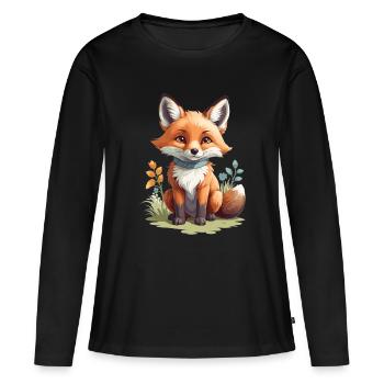 Mignon petit renard - T-shirt manches longues Premium bio Femme - noir - Devant - Julia (174cm)