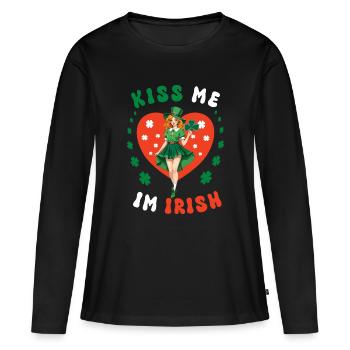 Embrasse-moi, je suis irlandaise - T-shirt manches longues Premium bio Femme - noir - Devant - Julia (174cm)