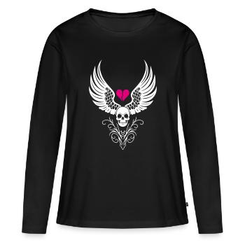 Crâne Coeur Brisé Anti Saint-Valentin - T-shirt manches longues Premium bio Femme - noir - Devant - Julia (174cm)