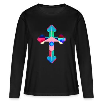 T-shirt croix coloré Kreuz cross cruz croix - T-shirt manches longues Premium bio Femme - noir - Devant - Julia (174cm)