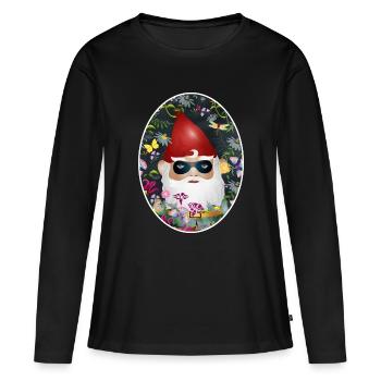 Nain de jardin avec masque incognito dans un jardin fleuri - T-shirt manches longues Premium bio Femme - noir - Devant - Julia (174cm)