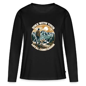 RANDONNEZ AVEC VOTRE FIDÈLE COMPAGNON - T-shirt manches longues Premium bio Femme - noir - Devant - Julia (174cm)