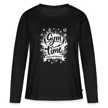 Gym Time : Puissance et positivité ! - T-shirt manches longues Premium bio Femme - noir - Devant - Julia (174cm)