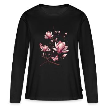 Magnolias et papillons – une beauté délicate - T-shirt manches longues Premium bio Femme - noir - Devant - Julia (174cm)