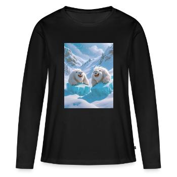 Des yétis dévalent joyeusement les pentes enneigées en traîneau - T-shirt manches longues Premium bio Femme - noir - Devant - Julia (174cm)