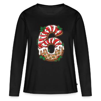 Glaçage Chiffre de Noël 6 - T-shirt manches longues Premium bio Femme - noir - Devant - Julia (174cm)