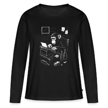 Dactylo singe sur une machine à écrire vintage - T-shirt manches longues Premium bio Femme - noir - Devant - Julia (174cm)