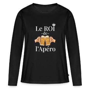 Roi de l’Apéro Cadeau Drôle d’Apéritif - T-shirt manches longues Premium bio Femme - noir - Devant - Julia (174cm)