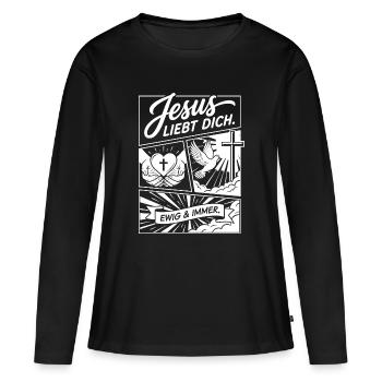 Collage Jésus t’aime - T-shirt manches longues Premium bio Femme - noir - Devant - Julia (174cm)
