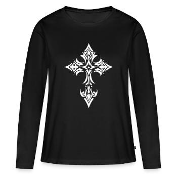 Ornement baroque en croix - T-shirt manches longues Premium bio Femme - noir - Devant - Julia (174cm)