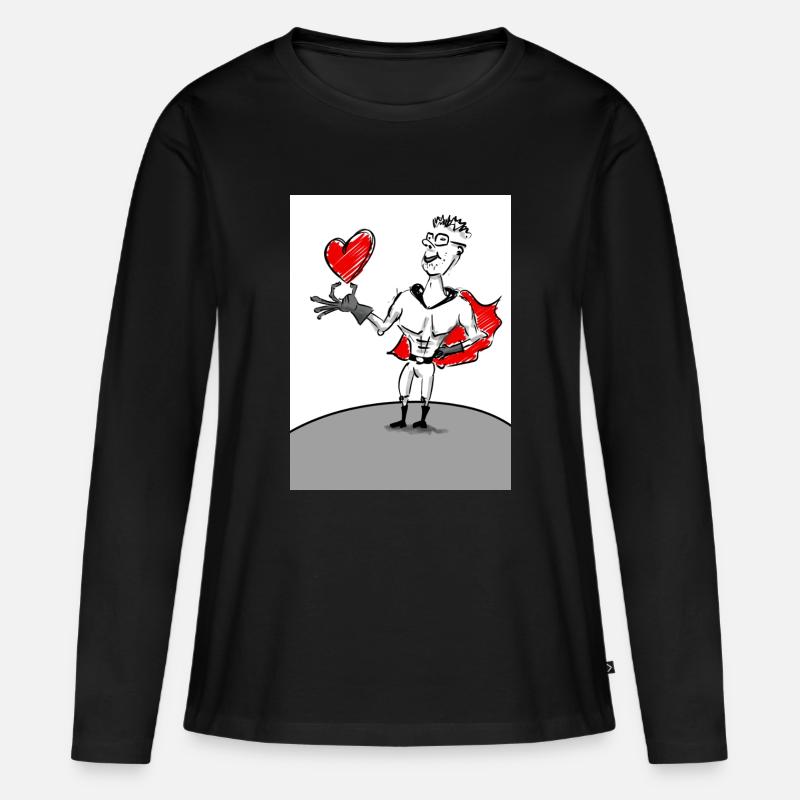 Herzheld: Superheld mit Herz - Frauen Premium Bio Langarmshirt - Schwarz