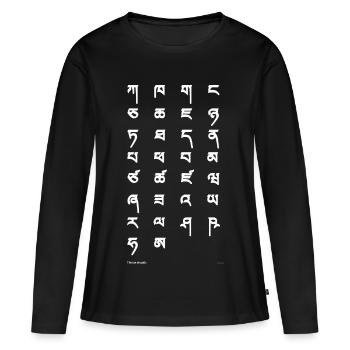 Écriture tibétaine (blanche) - T-shirt manches longues Premium bio Femme - noir - Devant - Julia (174cm)