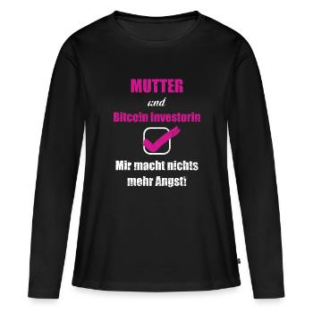 Bitcoin Mom Mutter BTC Crypto Cryptowährung Coin - Frauen Premium Bio Langarmshirt - Schwarz - Vorne - Julia (174cm)