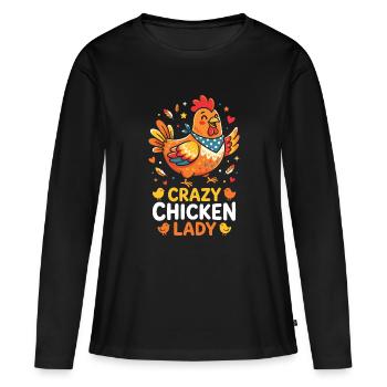 Crazy Chicken Lady - Women's Premium Organic Long Sleeve Shirt - black - Front - Julia (174cm)