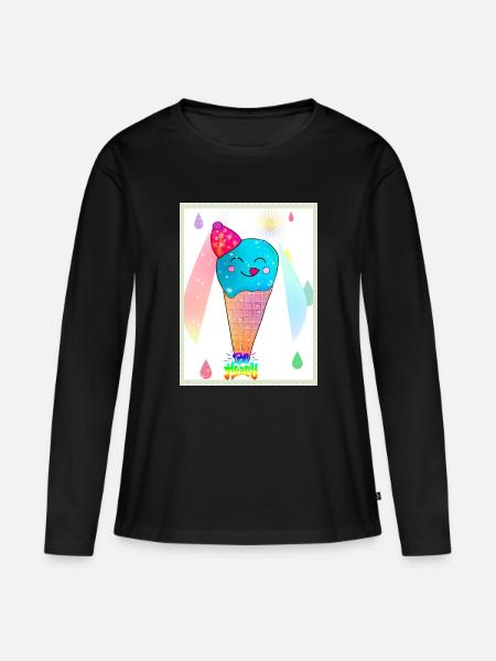 Kunterbunte Kawaii-Eiscreme - Frauen Premium Bio Langarmshirt - Schwarz