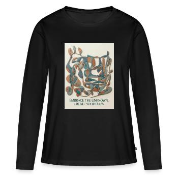 Umarmen Sie den unbekannten Fluss — Abstrakte Strichzeichnung - Frauen Premium Bio Langarmshirt - Schwarz - Vorne - Julia (174cm)