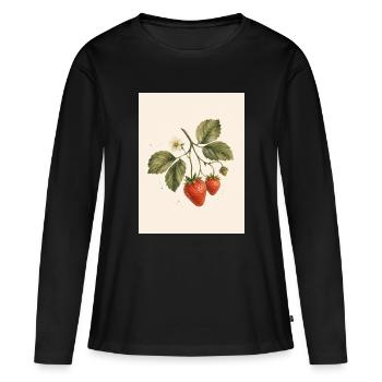 Doux comme une fraise | Botan fraise vintage - T-shirt manches longues Premium bio Femme - noir - Devant - Julia (174cm)