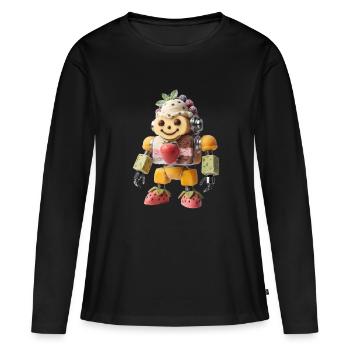 Strawberry Gelato Sundae Robot Character - Women's Premium Organic Long Sleeve Shirt - black - Front - Julia (174cm)