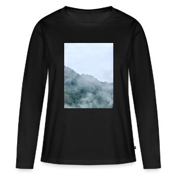 Paysage brouillard de la montagne Brumeuse - T-shirt manches longues Premium bio Femme - noir - Devant - Julia (174cm)