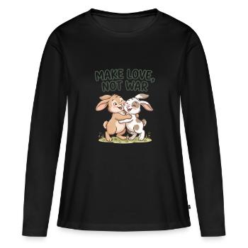 Make Love, Not War – Süße Hasen Umarmung - Frauen Premium Bio Langarmshirt - Schwarz - Vorne - Julia (174cm)