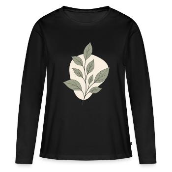 Minimalistischer Botanik Zweig Line Art Ästhetik - Frauen Premium Bio Langarmshirt - Schwarz - Vorne - Julia (174cm)