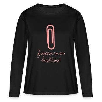 BÜROKLAMMER ZUSAMMENHALTEN, PROTEST, NIE WIEDER - Frauen Premium Bio Langarmshirt - Schwarz - Vorne - Julia (174cm)