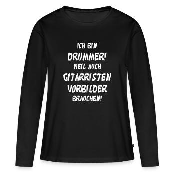 Je suis batteur parce que je suis aussi guitariste - T-shirt manches longues Premium bio Femme - noir - Devant - Julia (174cm)